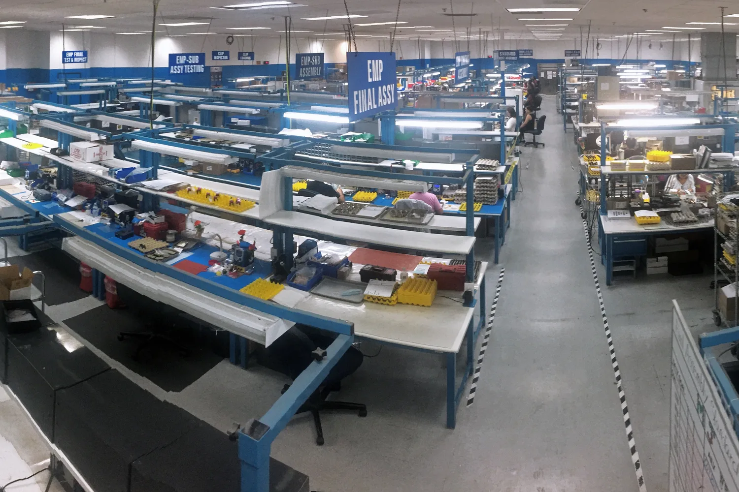 Connector assembly floor with EMP final assembly benches