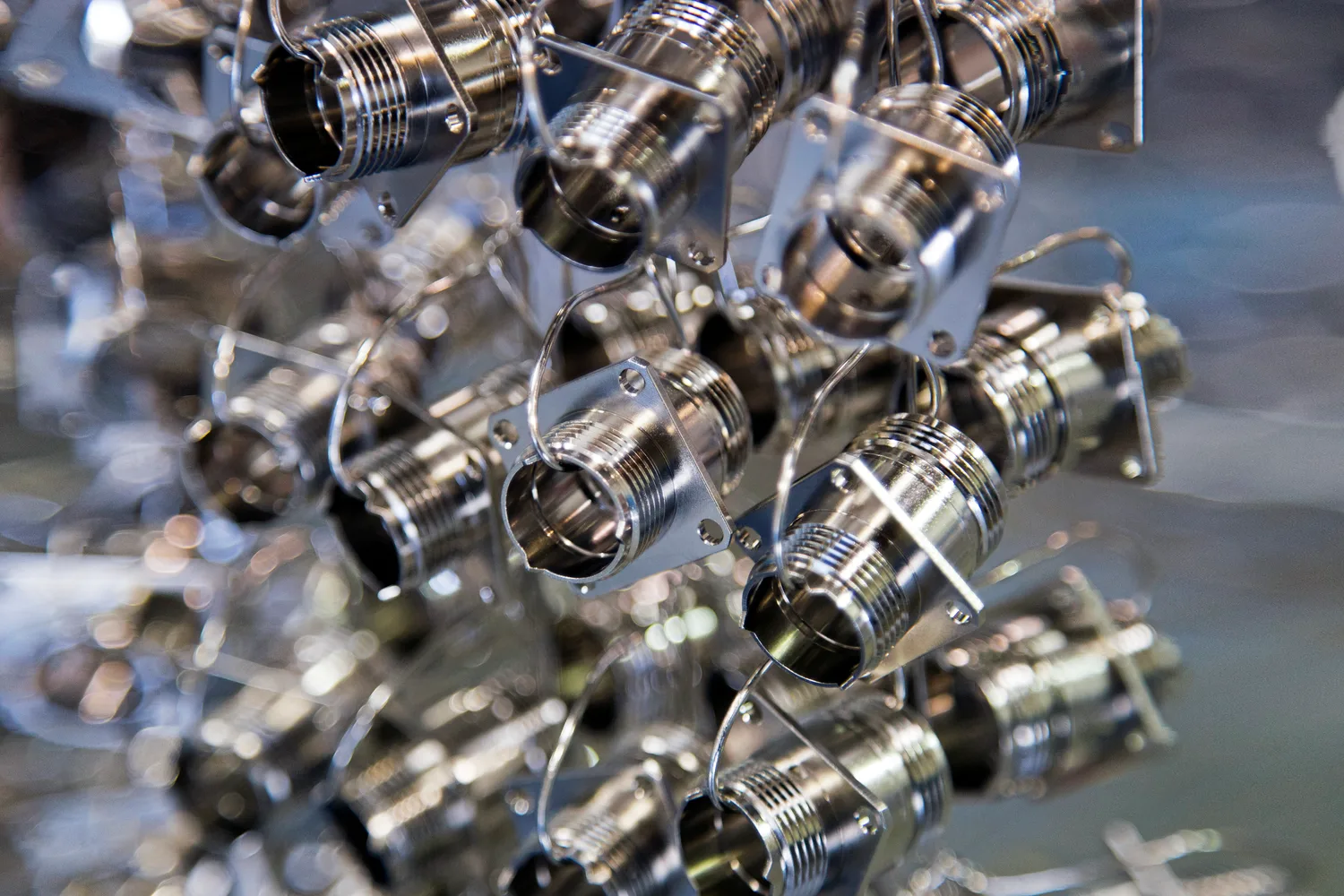 Rack of freshly plated connector shells